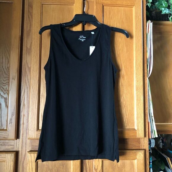 NWT J Crew Supersoft Supima Raw Edge V-Neck Tank Top Black - XS - Picture 2 of 10